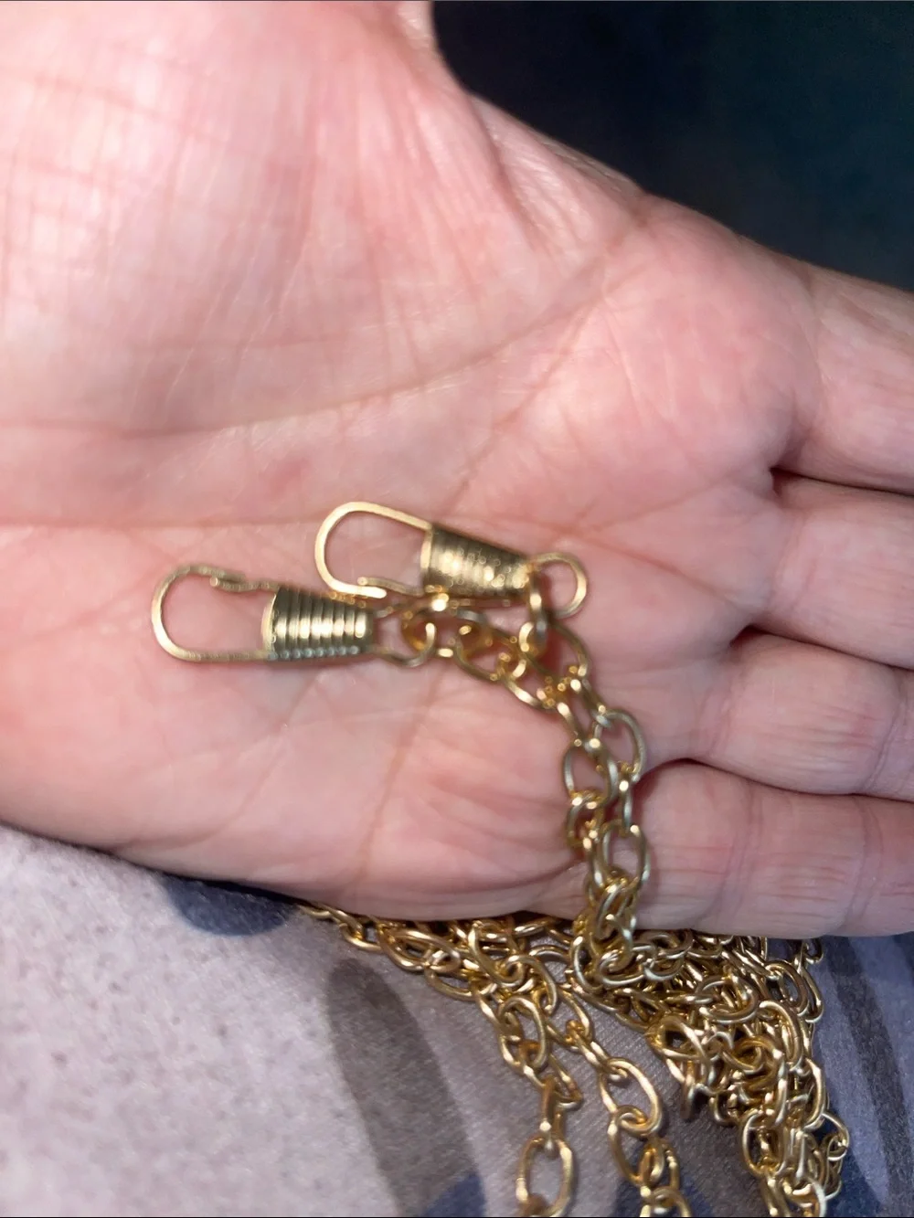 Gold-Tone Link Chain pocket watch chain necklace belt 4’+ clip on each end